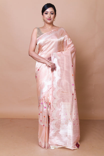 Banarasi Silk Tissue Butta Peach Saree