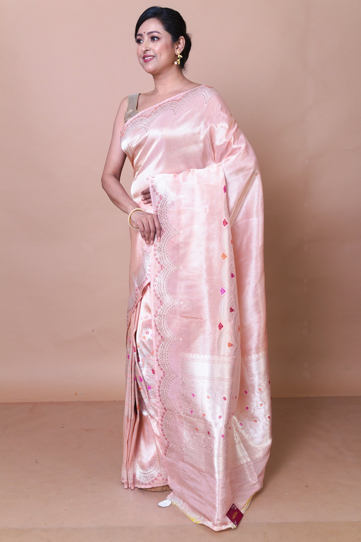 Banarasi Silk Tissue Butta Peach Saree