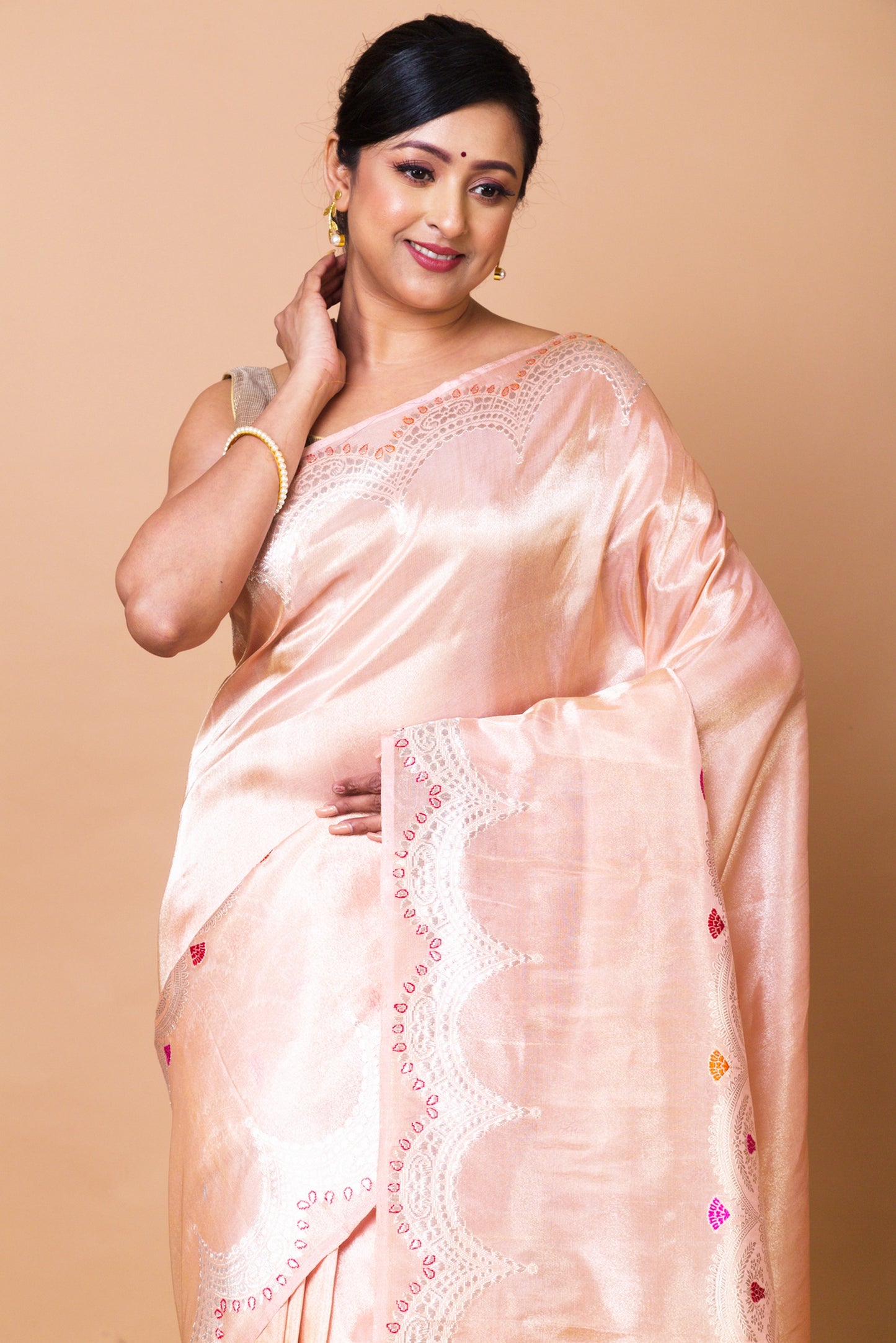 Banarasi Silk Tissue Butta Peach Saree