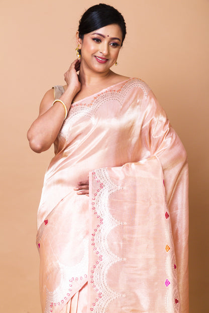 Banarasi Silk Tissue Butta Peach Saree