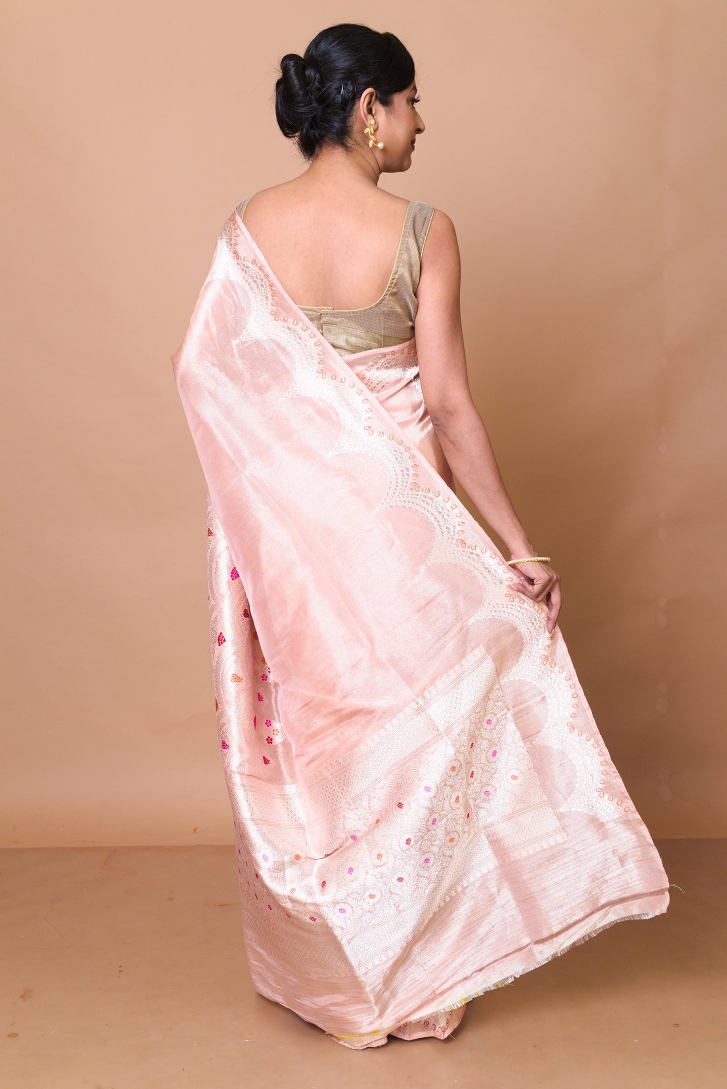 Banarasi Silk Tissue Butta Peach Saree