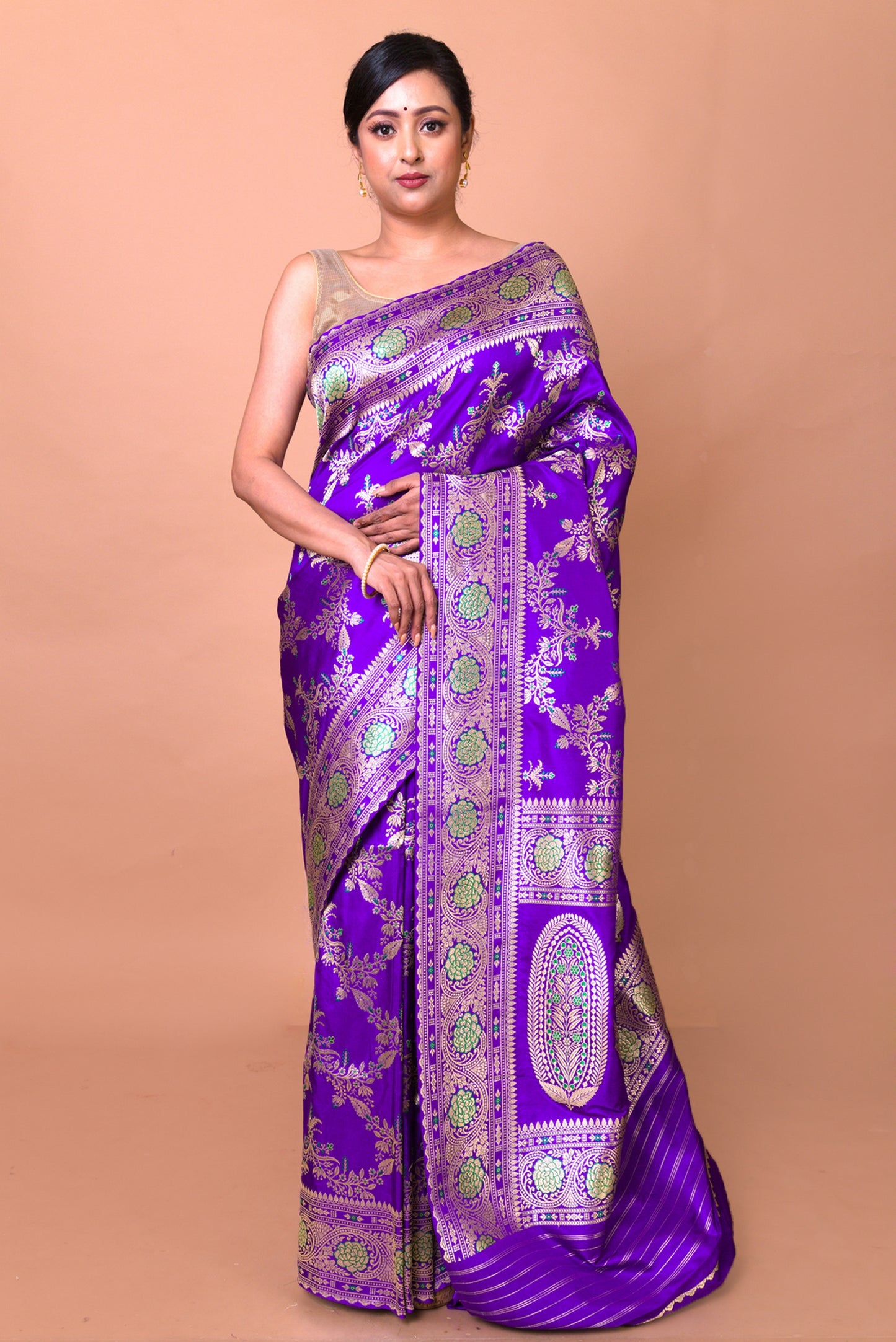 Banarasi Silk Jaal Violet Saree