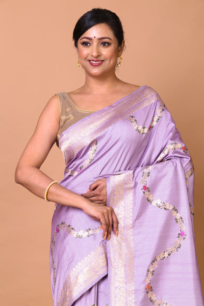 Banarasi Silk Jaal Purple Saree