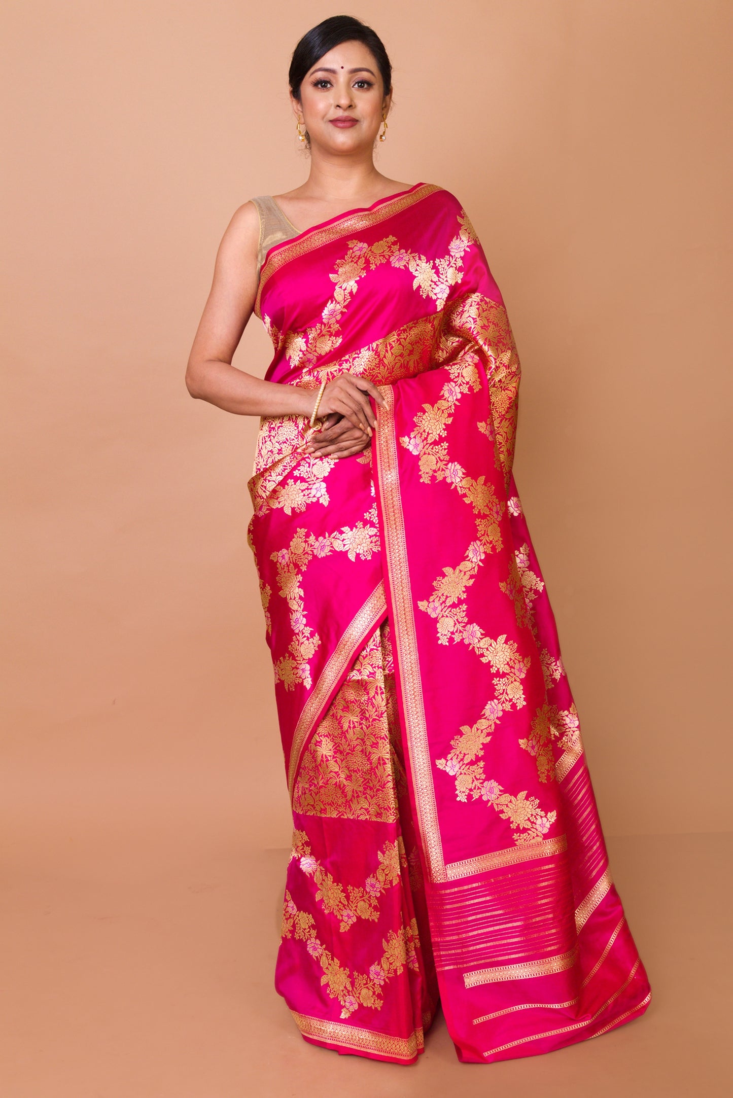Banarasi Silk Jaal Pink Saree