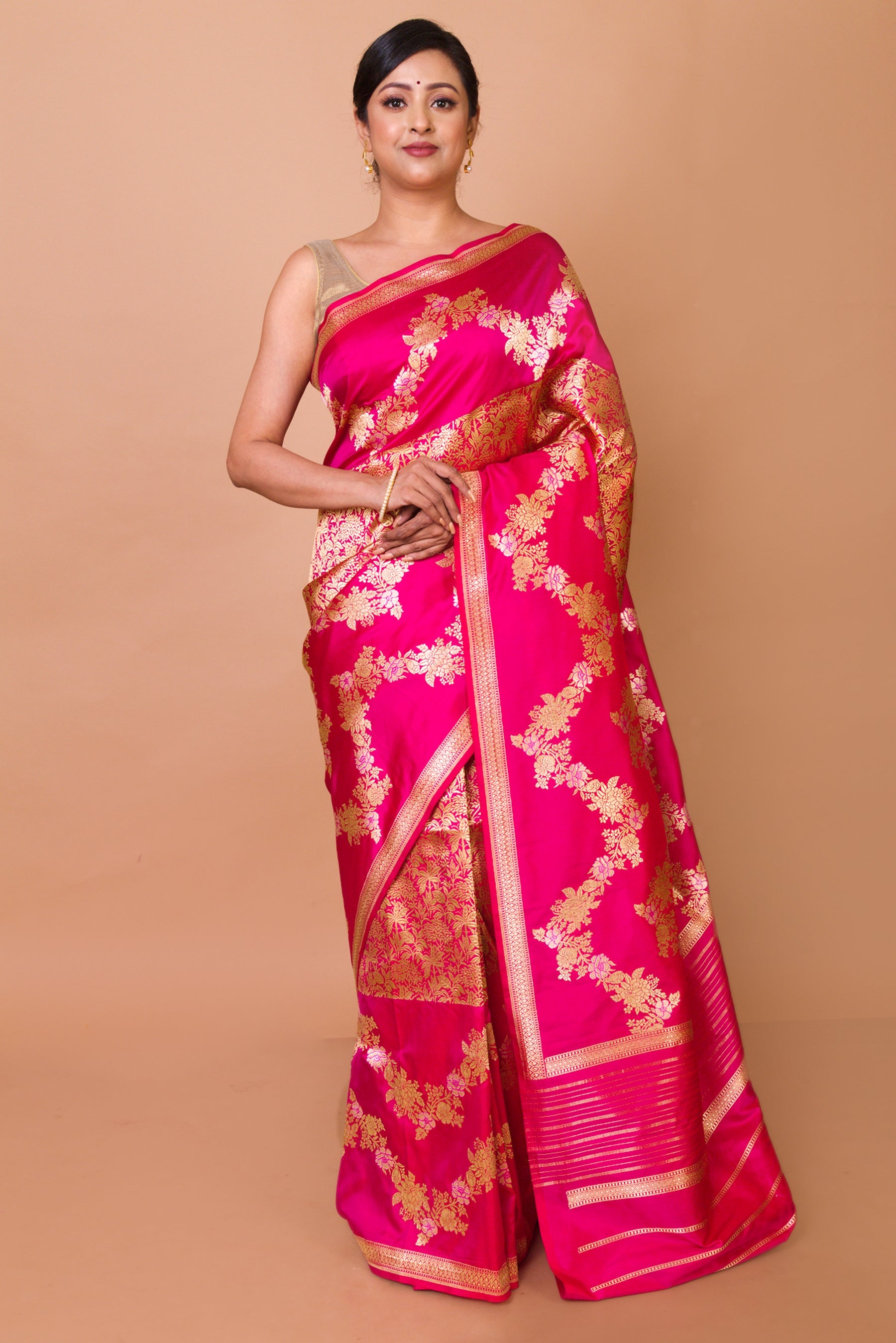 Banarasi Silk Jaal Pink Saree