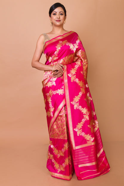Banarasi Silk Jaal Pink Saree
