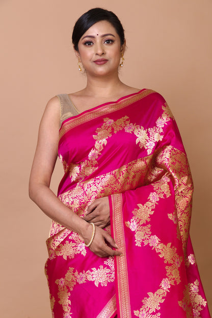 Banarasi Silk Jaal Pink Saree