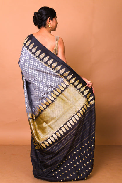 Banarasi Silk Jaal Grey Saree