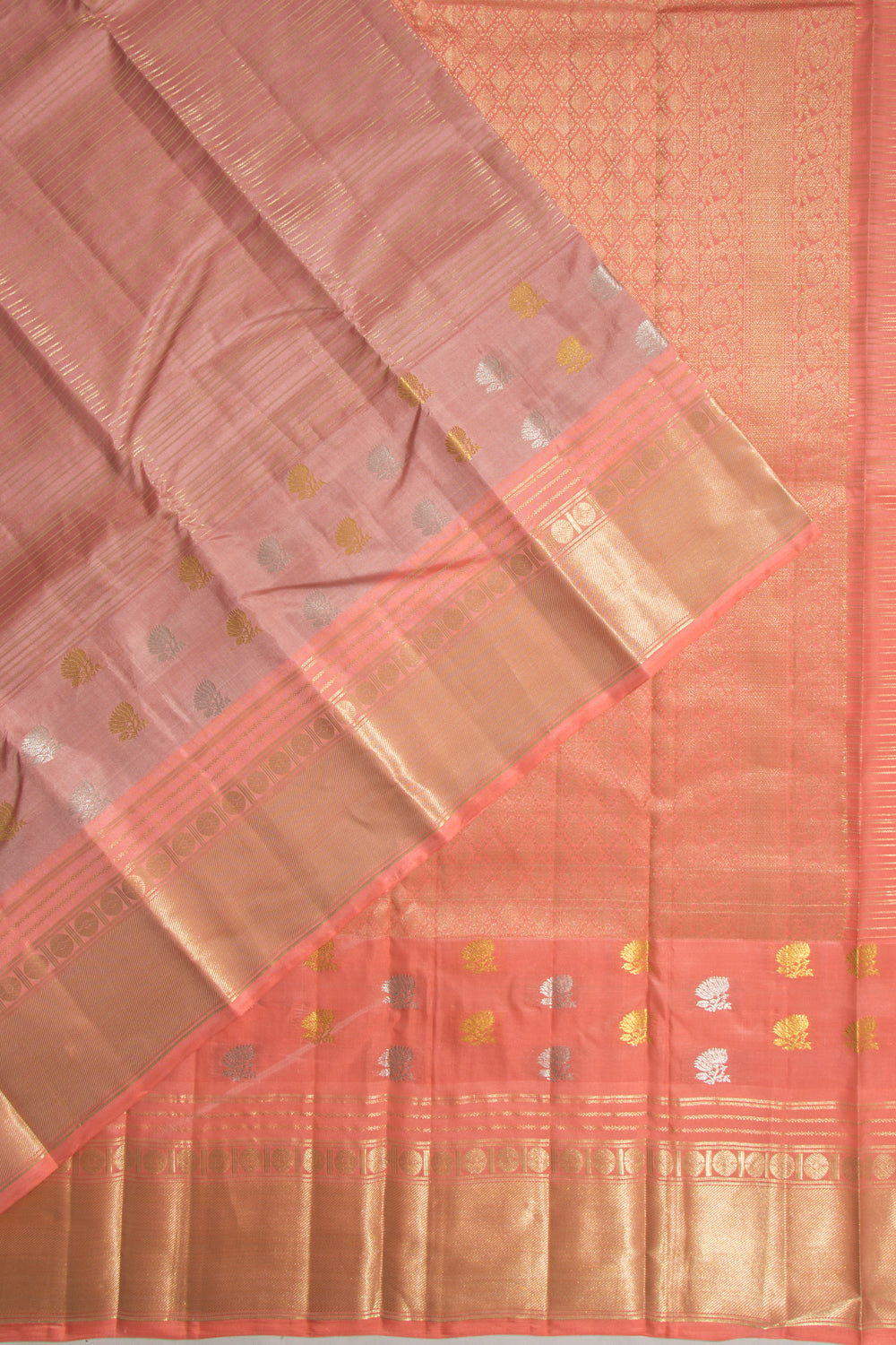 Taranga Kanchi Silk Horizontal Lines Pastel Brown Saree