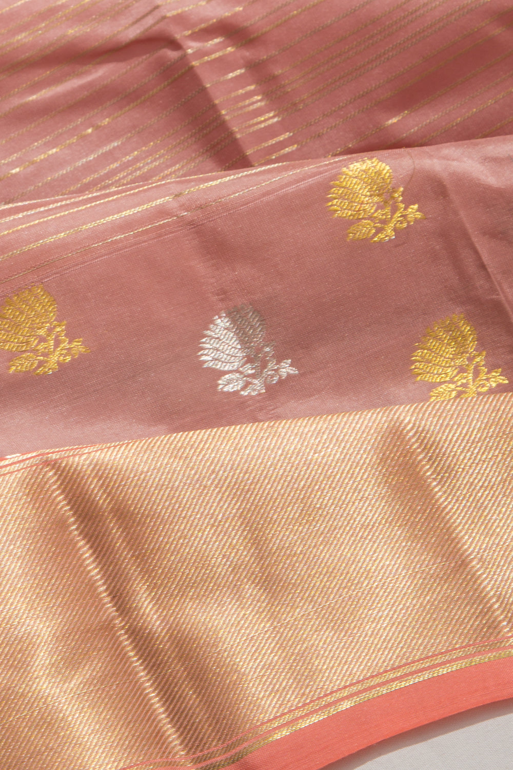Taranga Kanchi Silk Horizontal Lines Pastel Brown Saree