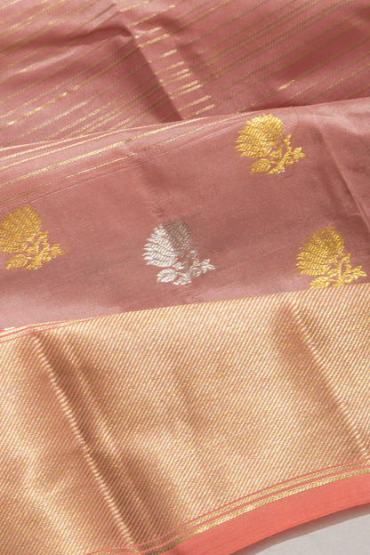 Taranga Kanchi Silk Horizontal Lines Pastel Brown Saree