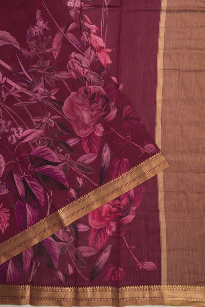 Tussar Floral Printed Purple Saree