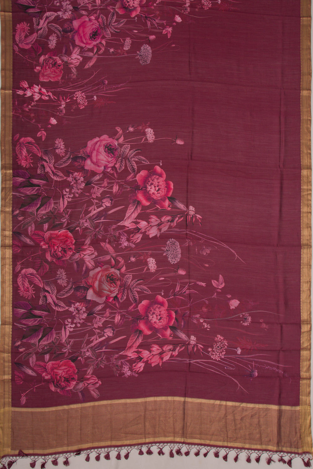Tussar Floral Printed Purple Saree