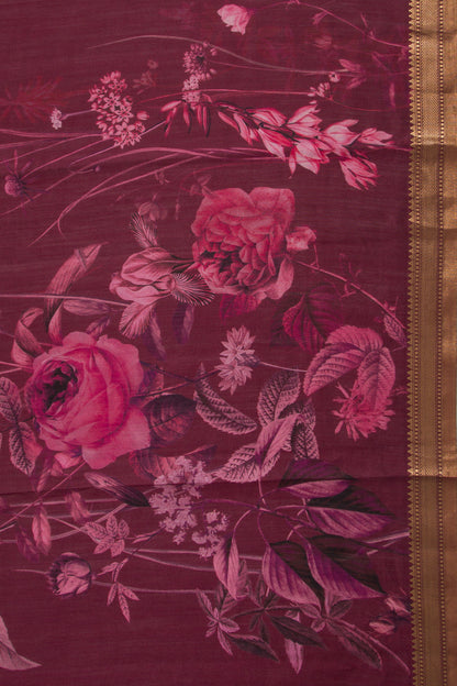 Tussar Floral Printed Purple Saree