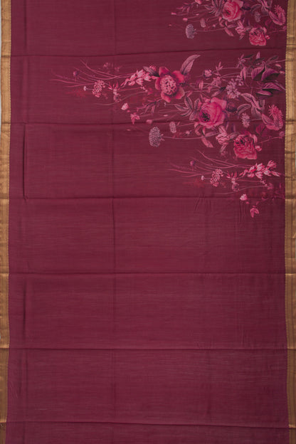 Tussar Floral Printed Purple Saree