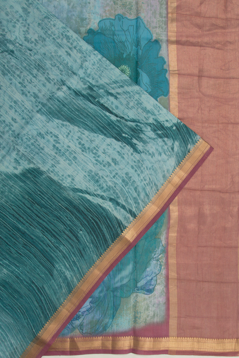 Tussar Printed Blue Saree