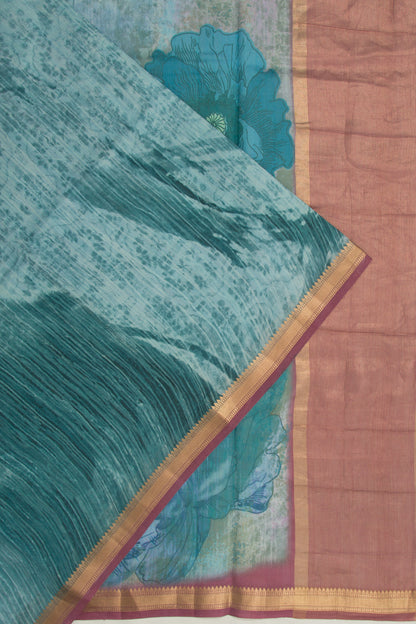 Tussar Printed Blue Saree
