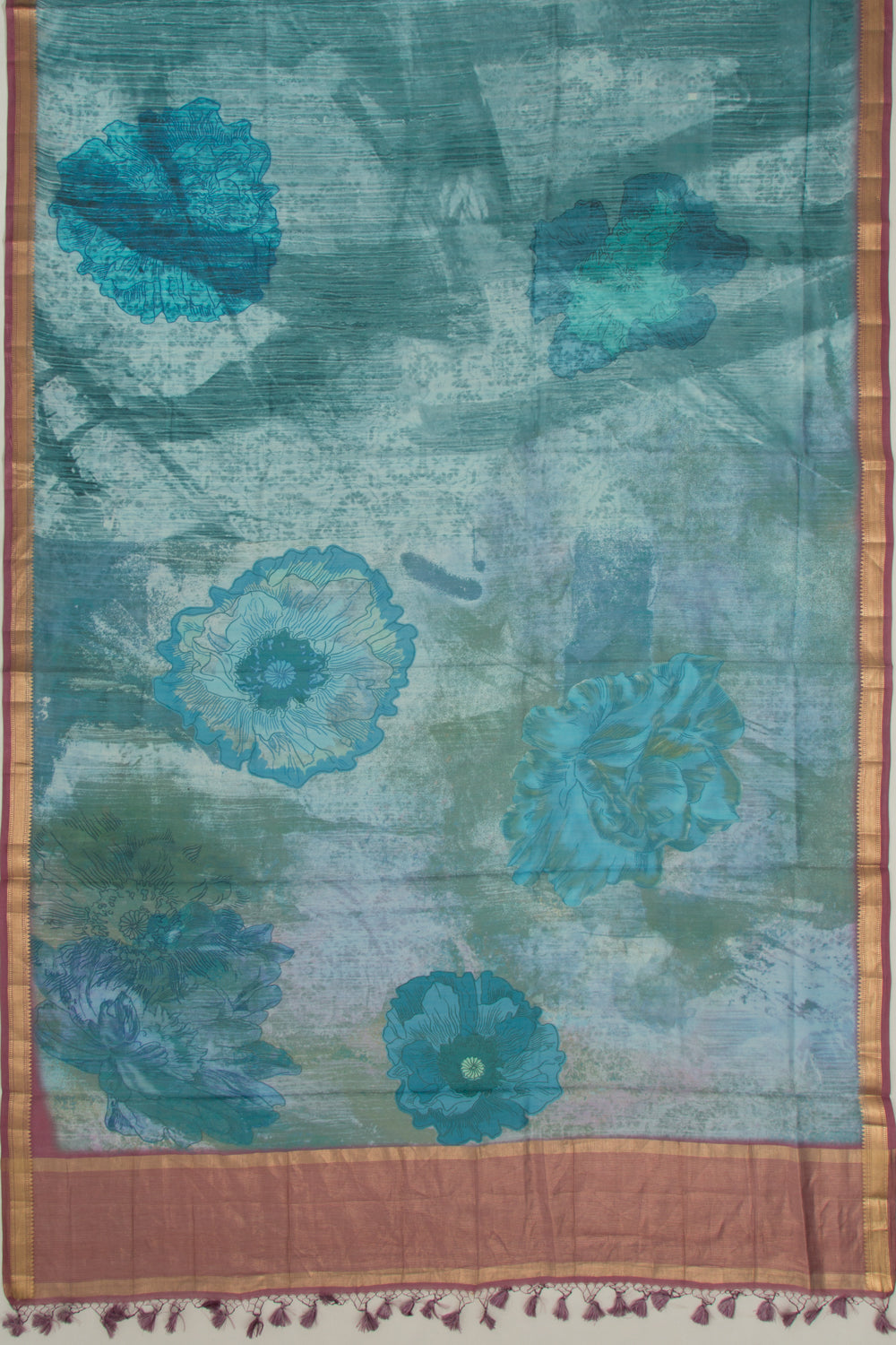 Tussar Printed Blue Saree