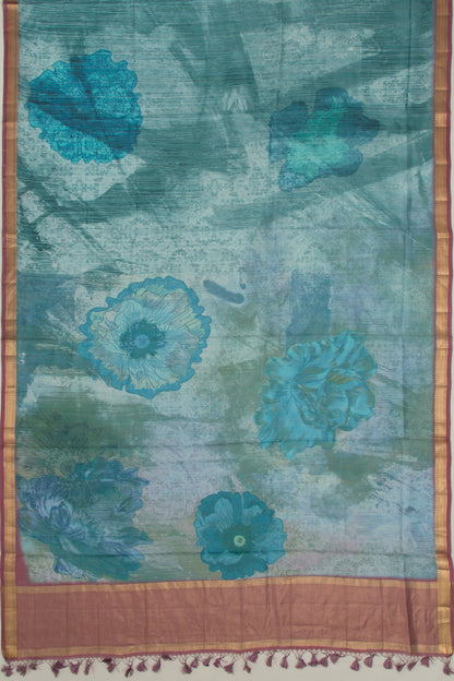 Tussar Printed Blue Saree