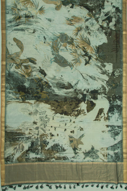 Tussar Printed Grey Saree