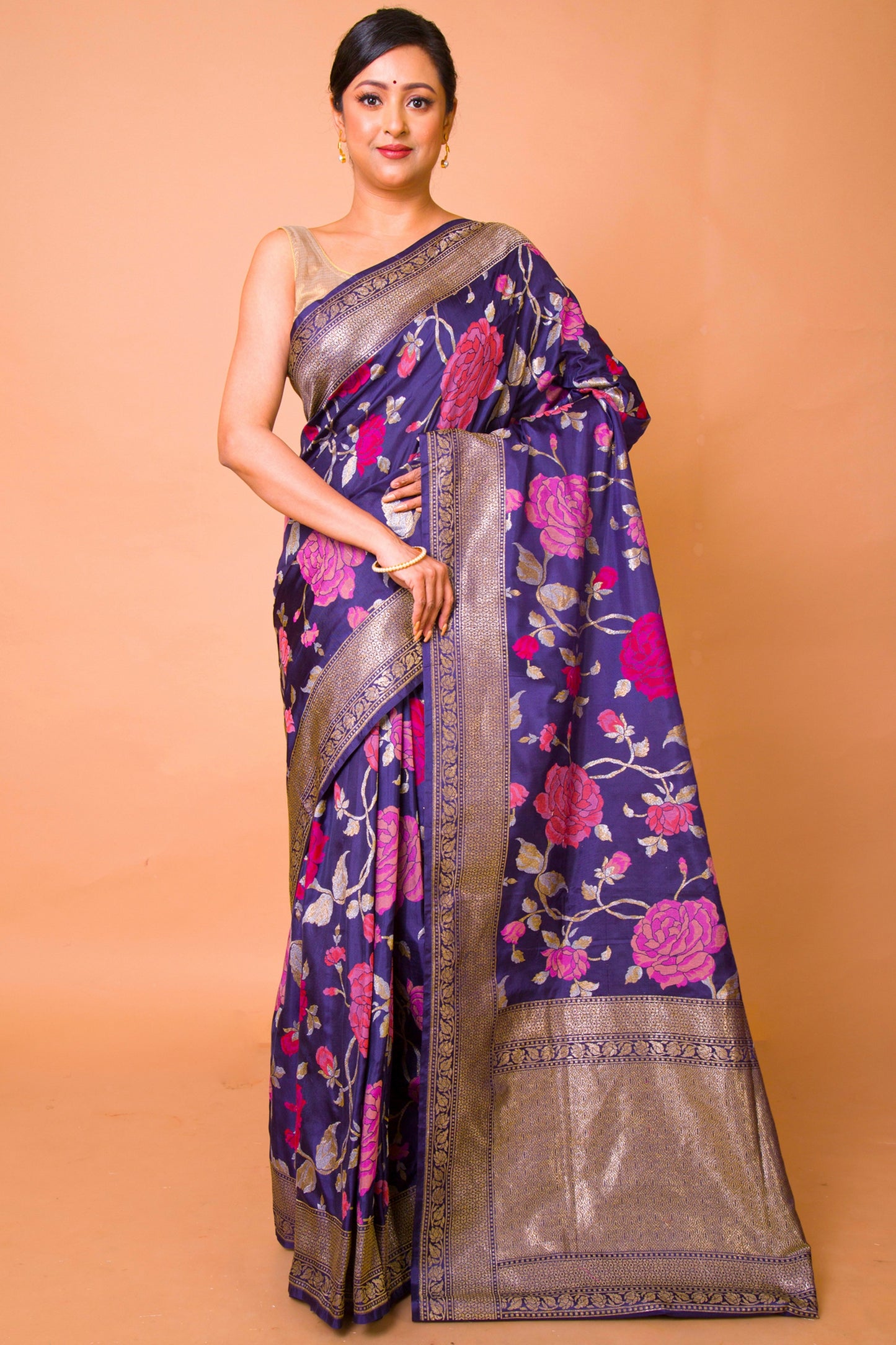 Banarasi Silk Jaal Dark Blue Saree
