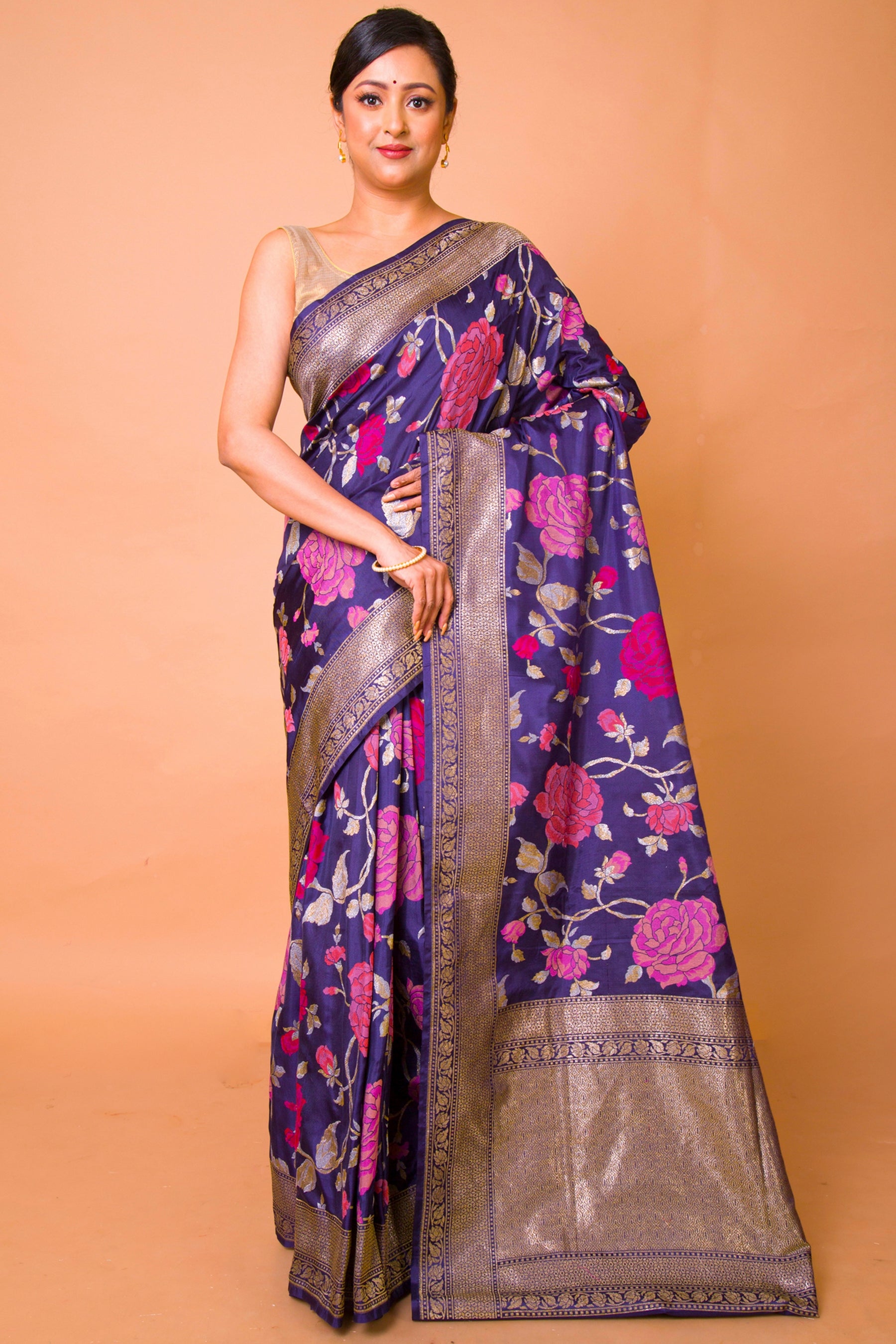 Banarasi Silk Jaal Dark Blue Saree