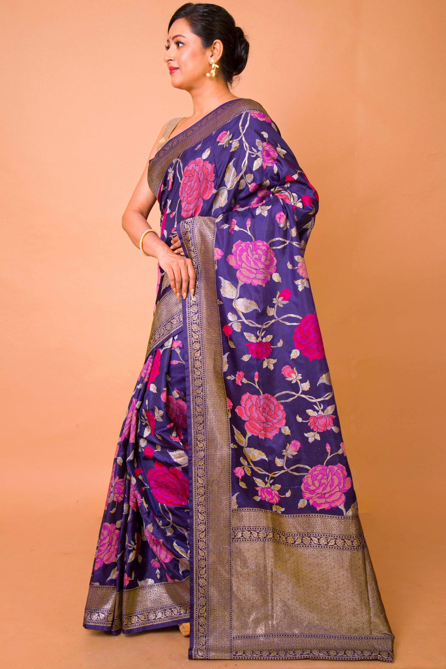 Banarasi Silk Jaal Dark Blue Saree