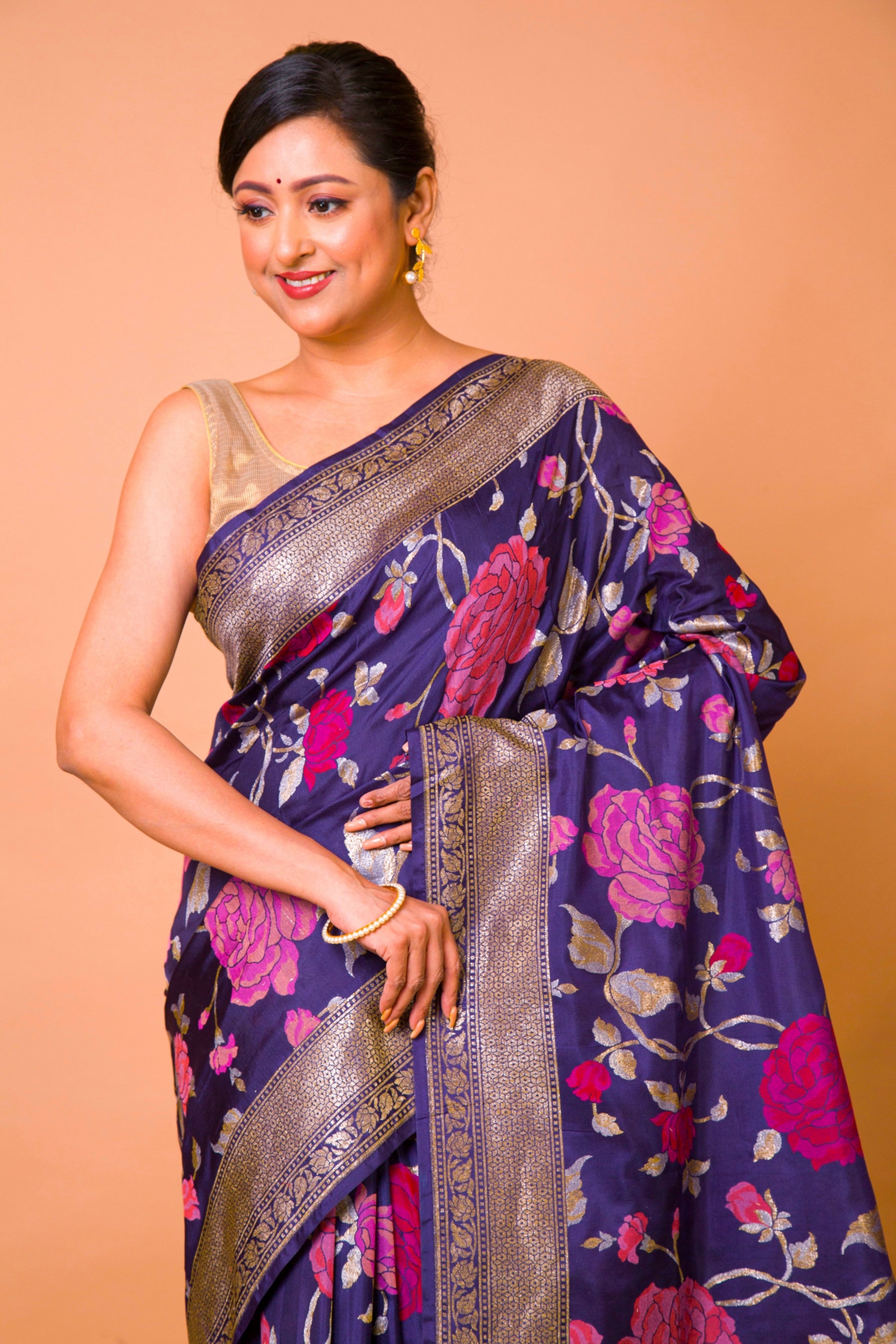 Banarasi Silk Jaal Dark Blue Saree