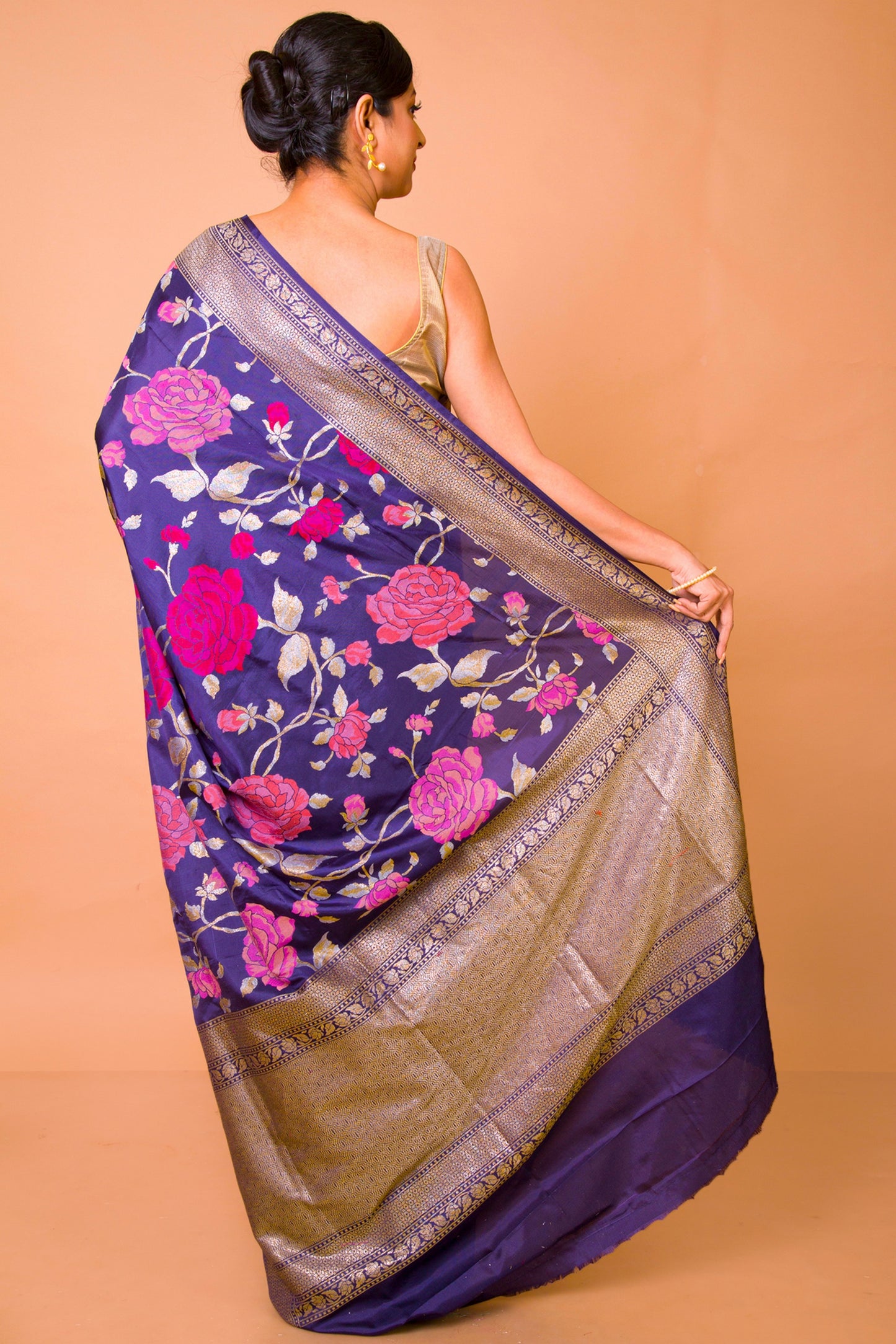 Banarasi Silk Jaal Dark Blue Saree