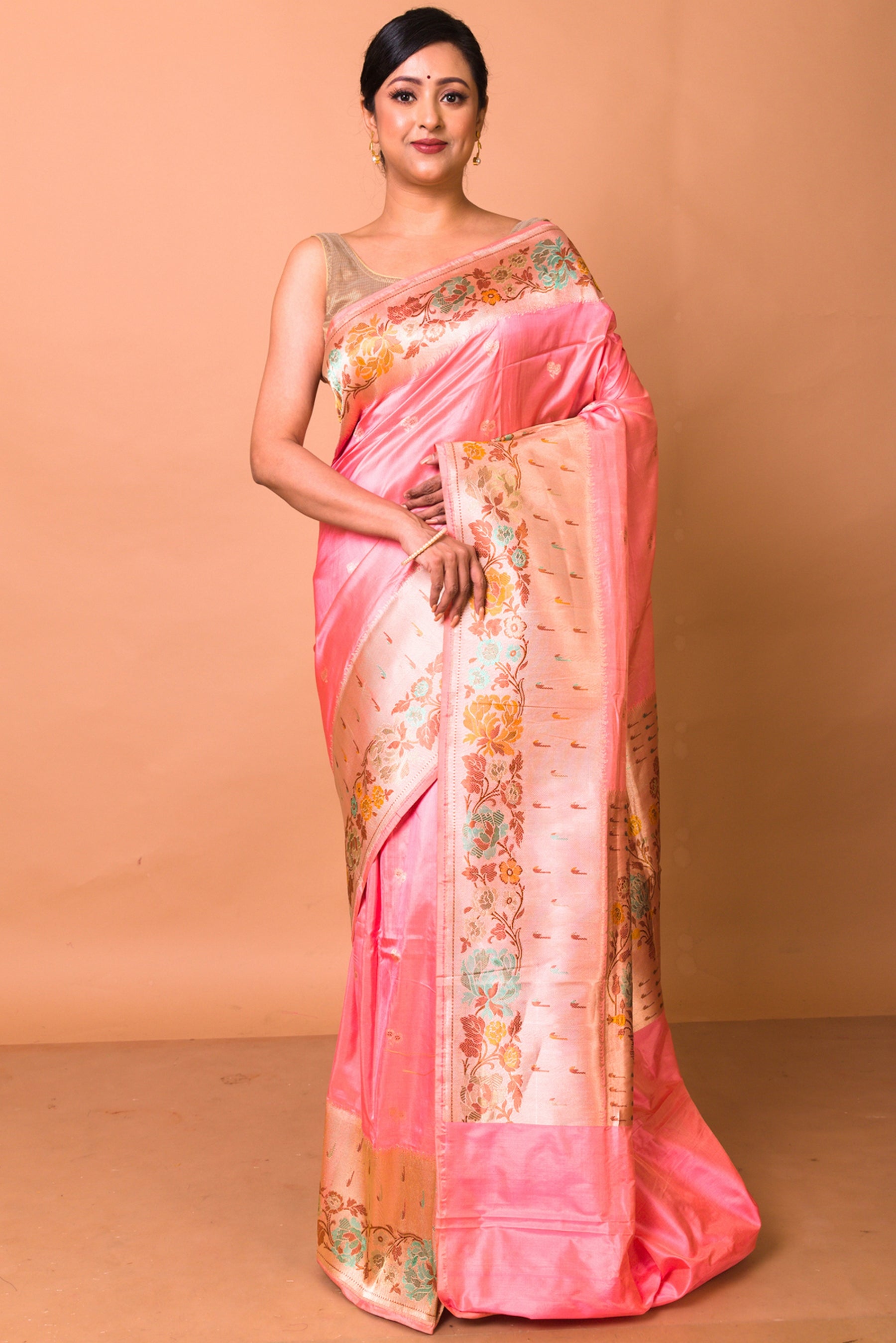 Banarasi Silk Jaal Pink Saree