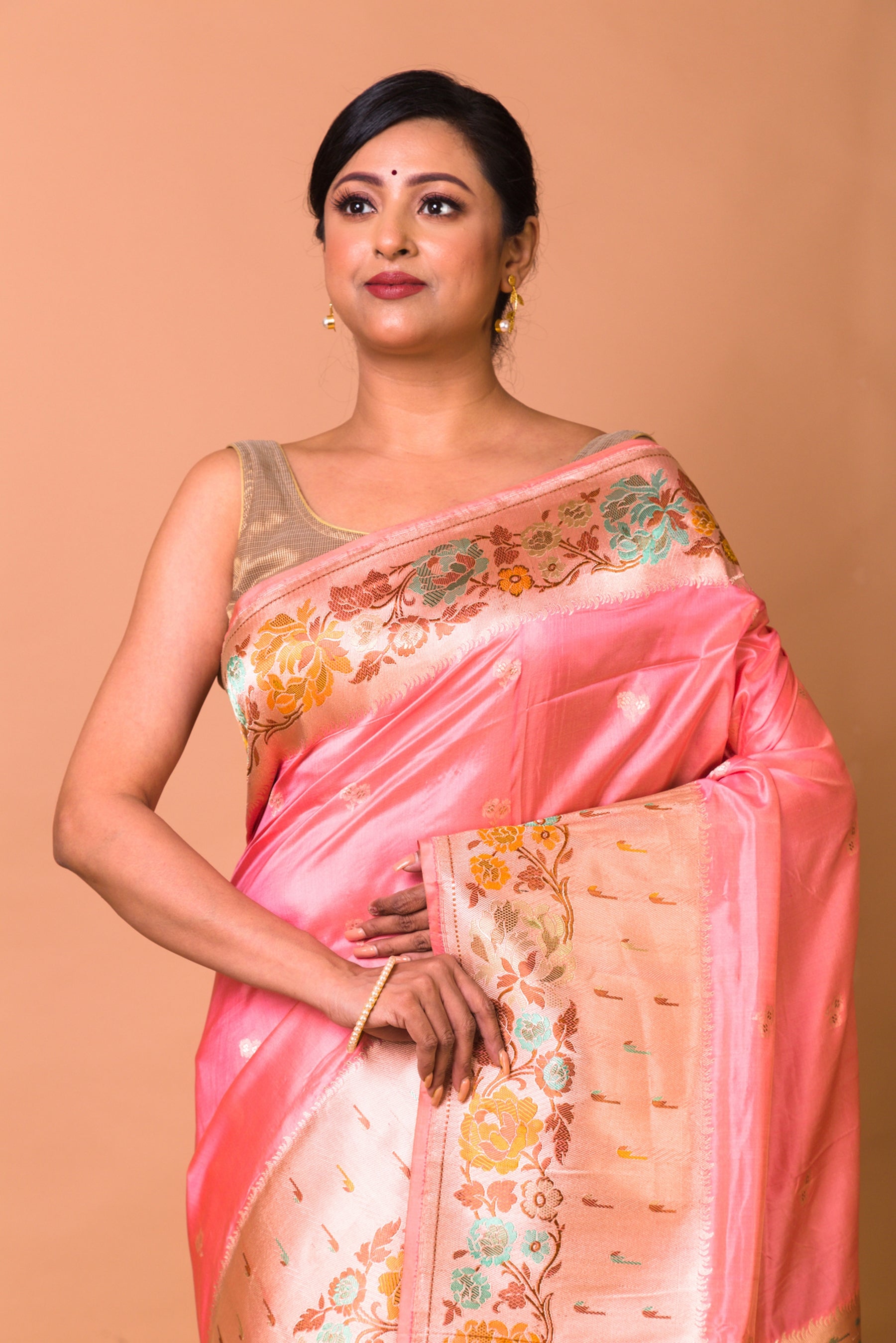 Banarasi Silk Jaal Pink Saree