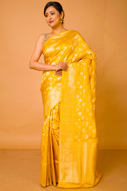 Banarasi Silk Jaal Yellow Saree