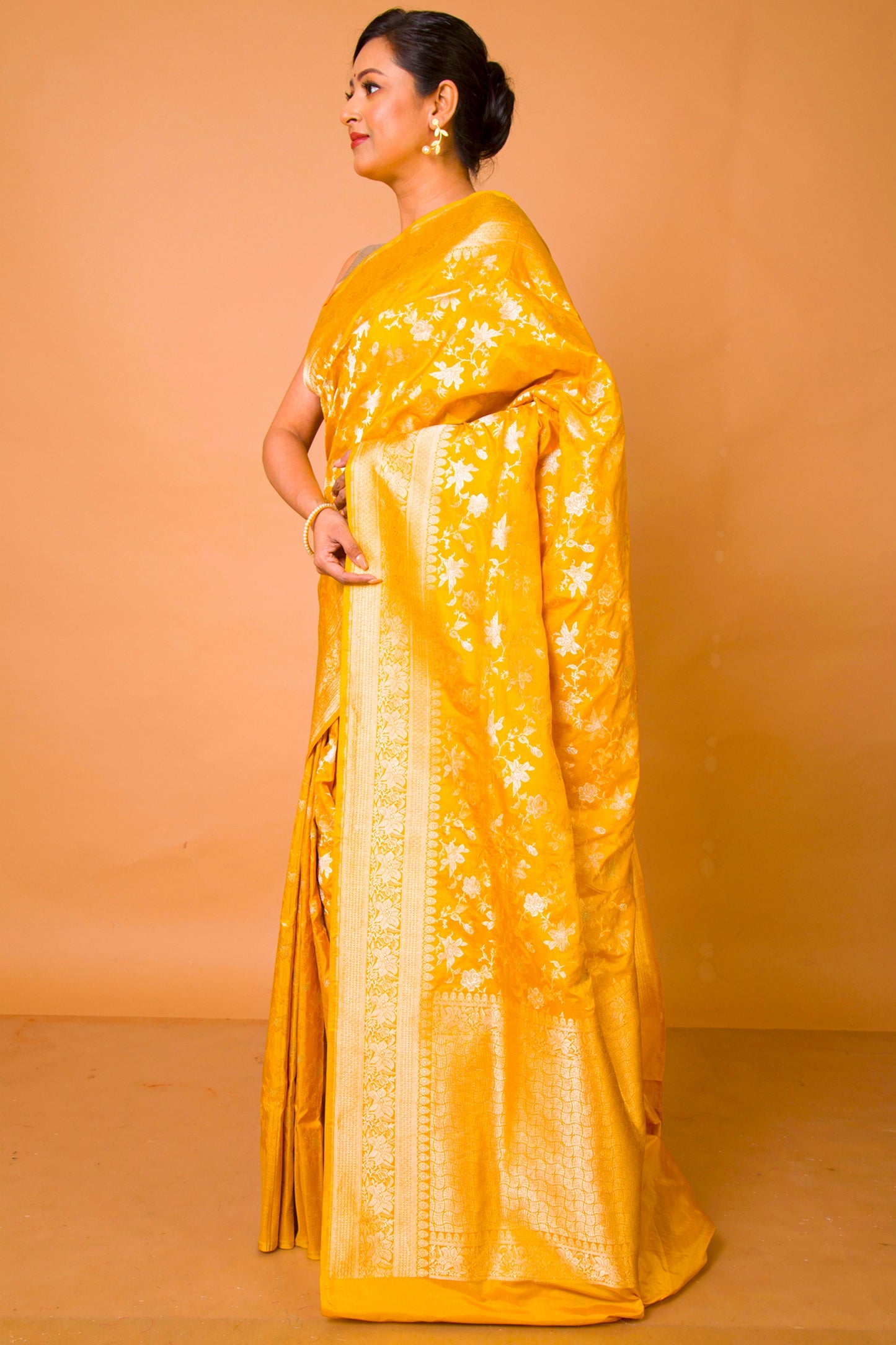 Banarasi Silk Jaal Yellow Saree