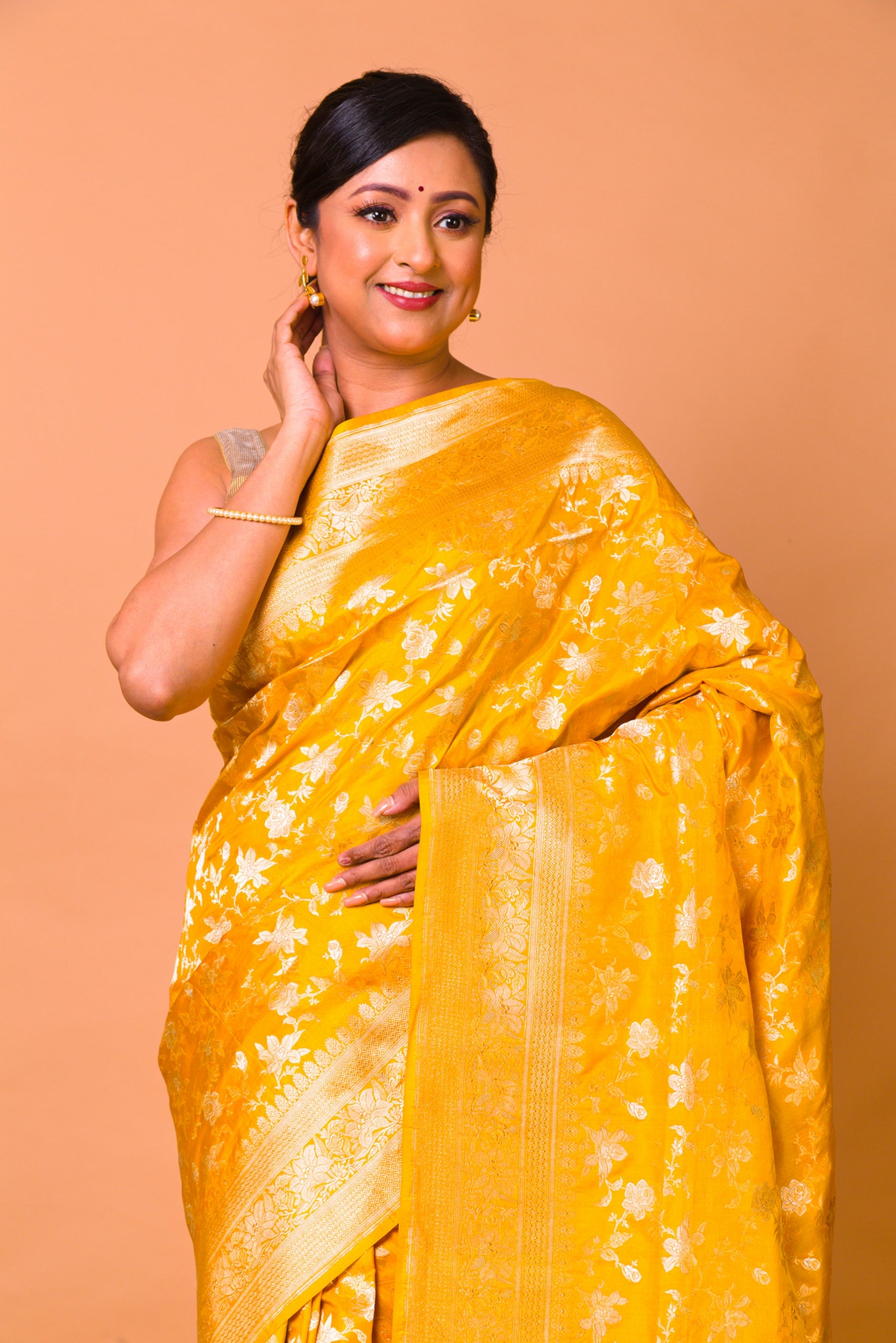 Banarasi Silk Jaal Yellow Saree