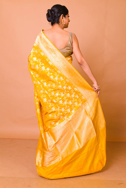 Banarasi Silk Jaal Yellow Saree