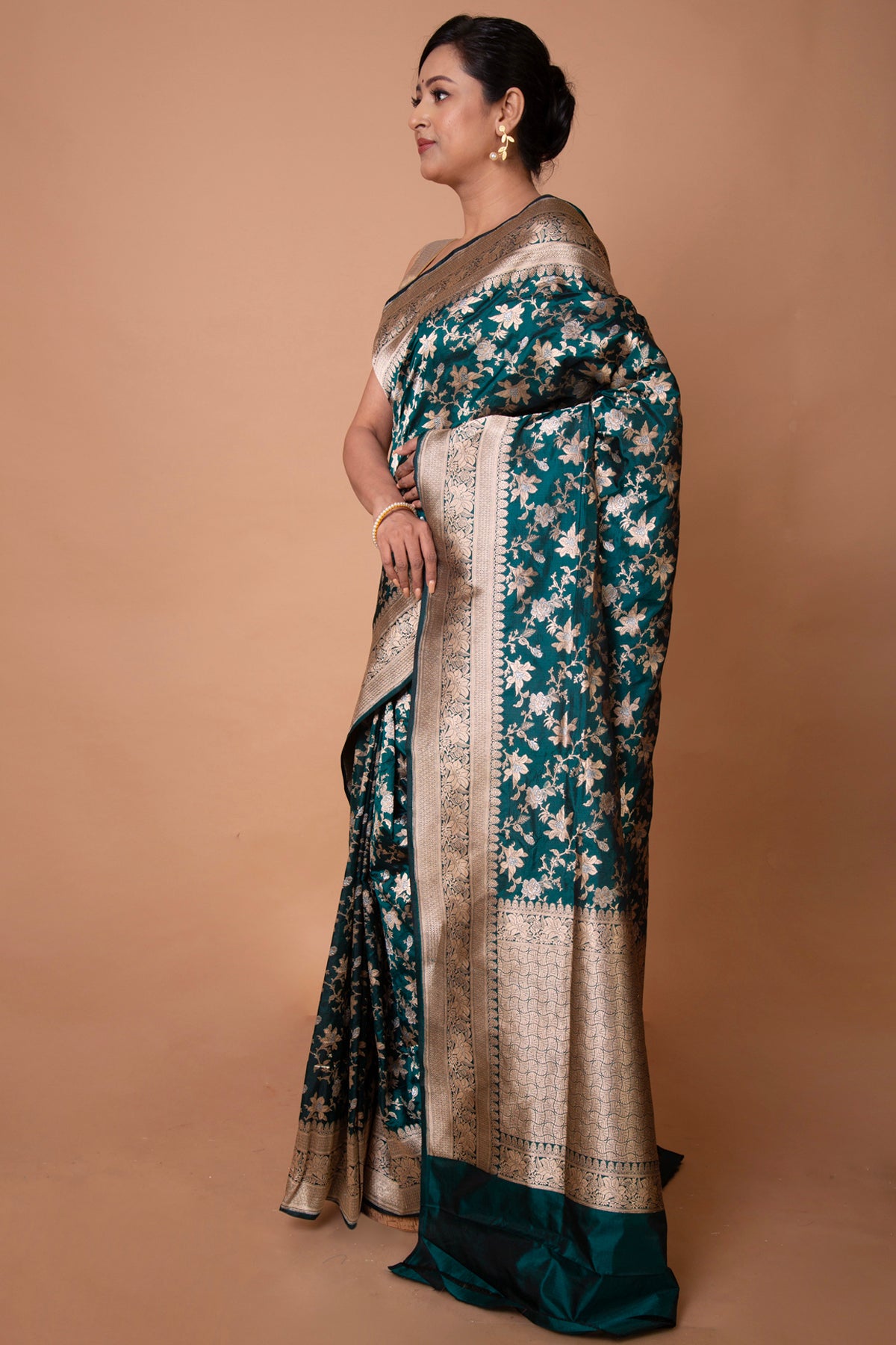 Banarasi Silk Floral Brocade Bottle Green Saree