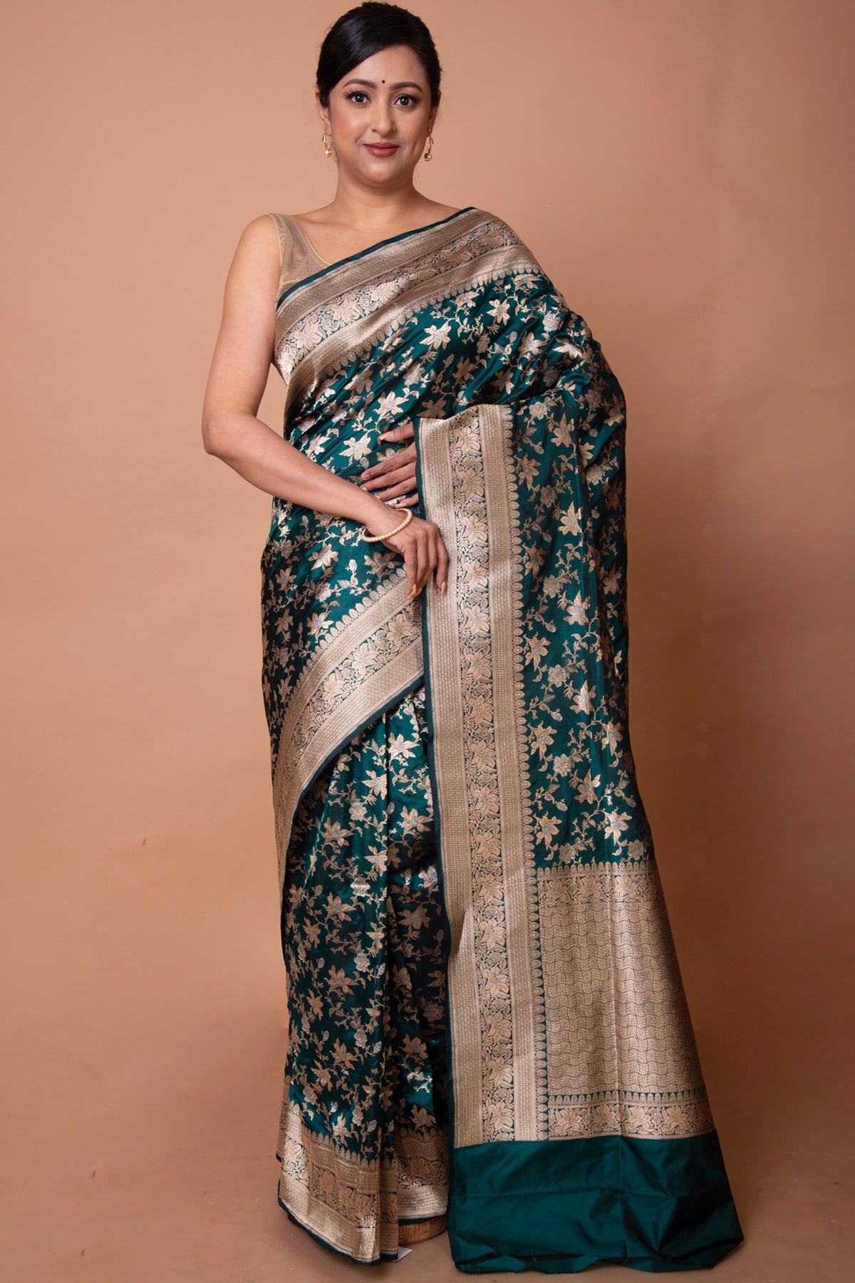 Banarasi Silk Floral Brocade Bottle Green Saree