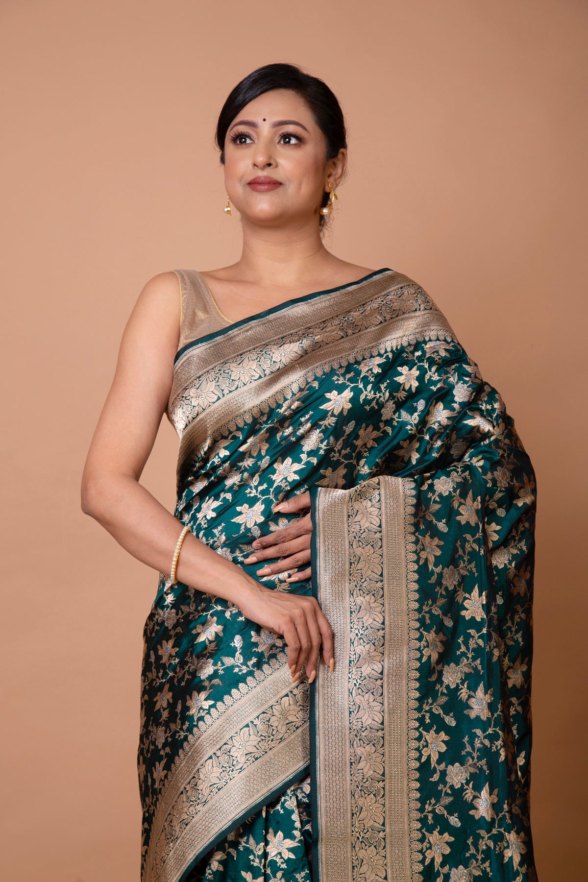 Banarasi Silk Floral Brocade Bottle Green Saree