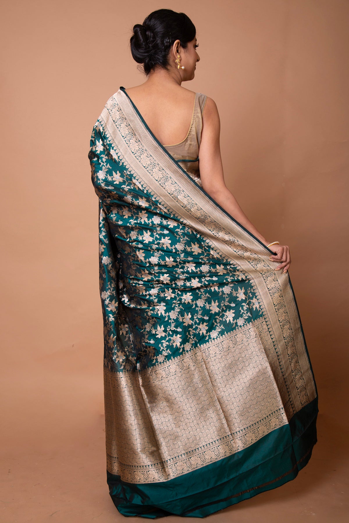 Banarasi Silk Floral Brocade Bottle Green Saree
