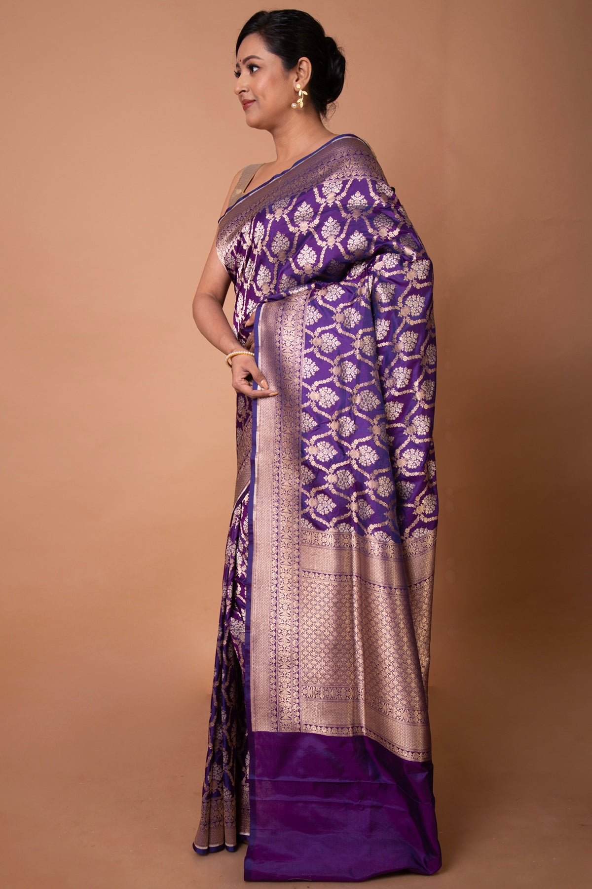Banarasi Silk Jaal Violet Saree