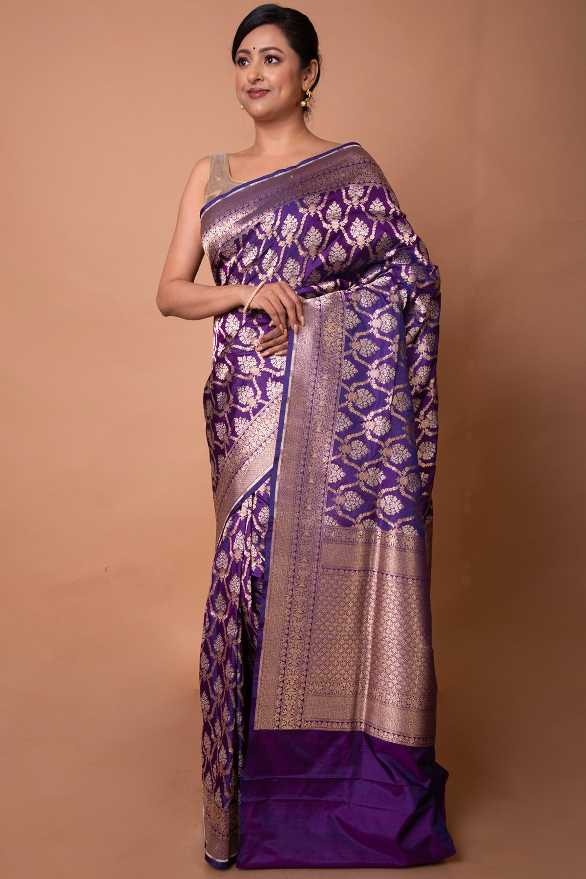 Banarasi Silk Jaal Violet Saree