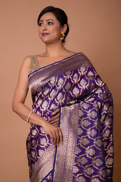 Banarasi Silk Jaal Violet Saree