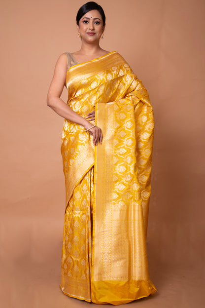 Banarasi Silk Floral Brocade Yellow Saree