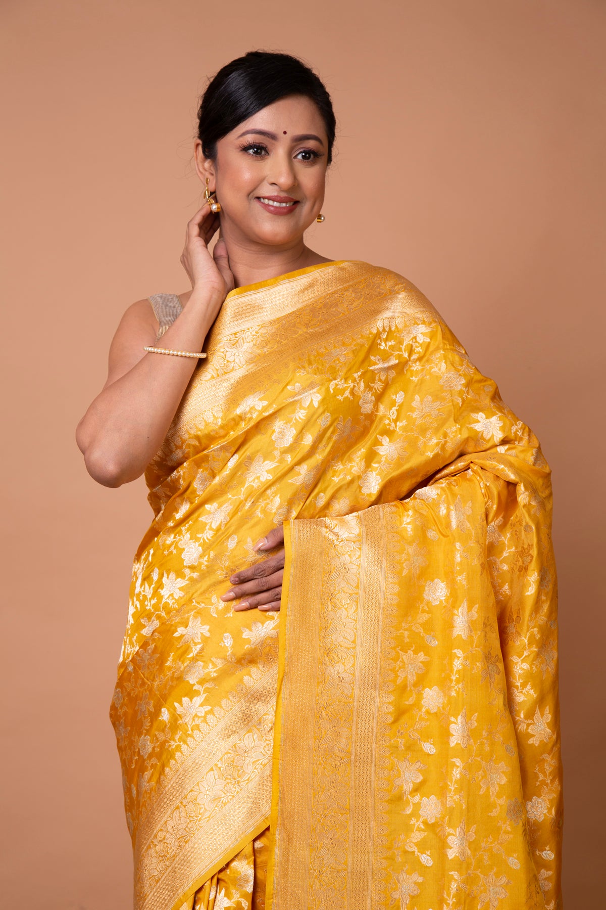 Banarasi Silk Floral Brocade Yellow Saree