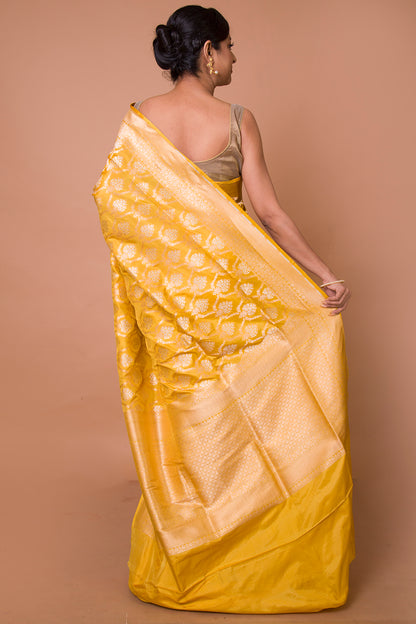 Banarasi Silk Floral Brocade Yellow Saree