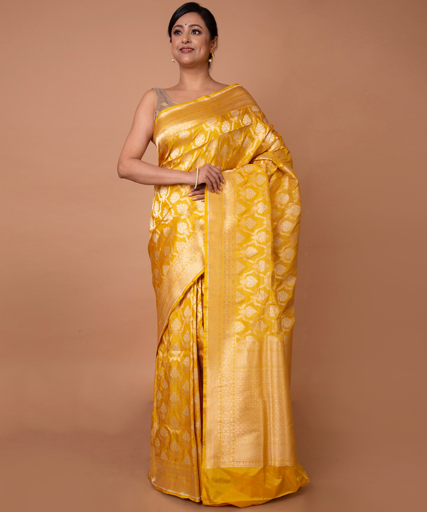 Banarasi Silk Floral Brocade Yellow Saree