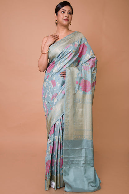 Banarasi Silk Jaal Pastel Blue Saree