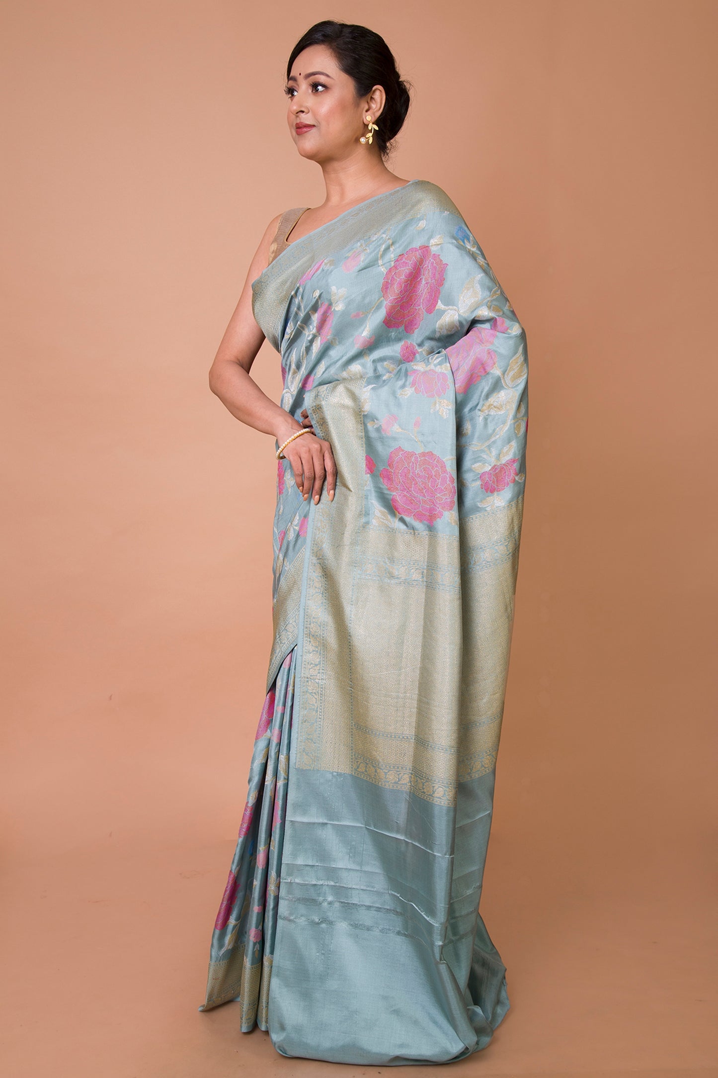 Banarasi Silk Jaal Pastel Blue Saree