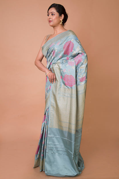 Banarasi Silk Jaal Pastel Blue Saree