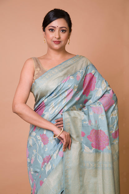 Banarasi Silk Jaal Pastel Blue Saree